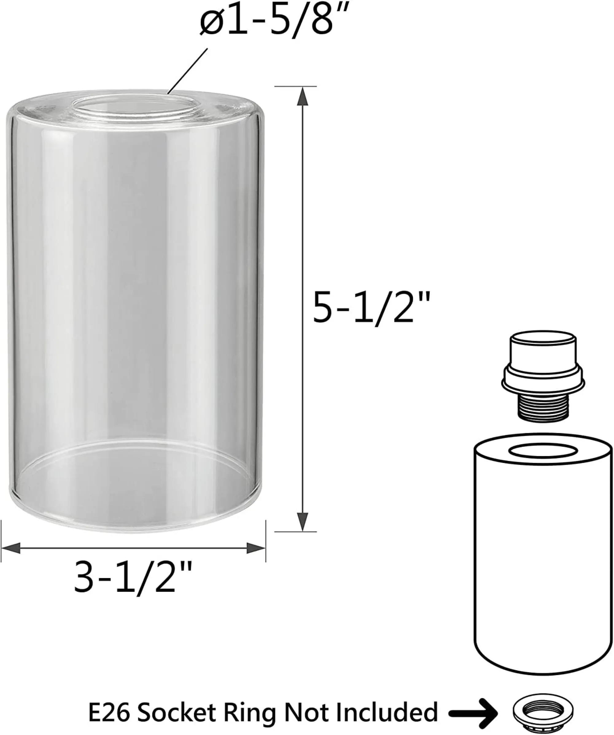 # 23616, Clear Cylinder Glass Shade.3-1/2"Dia x 5-1/2"H / Center Hole: 42mm. Sold in 1 / 2 / 3 & 4 Pack.