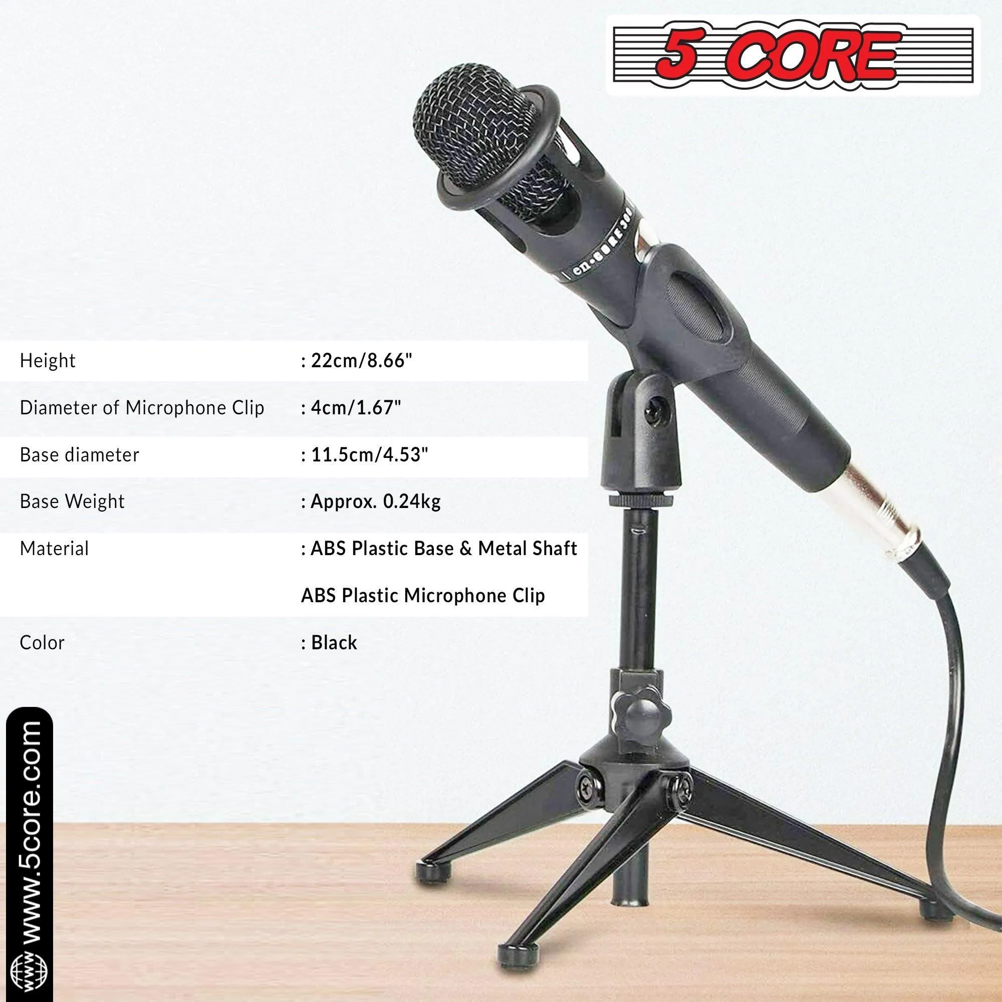 5 Core Universal Small Desktop Microphone Stand MS MINI TRI BLK 2PCS