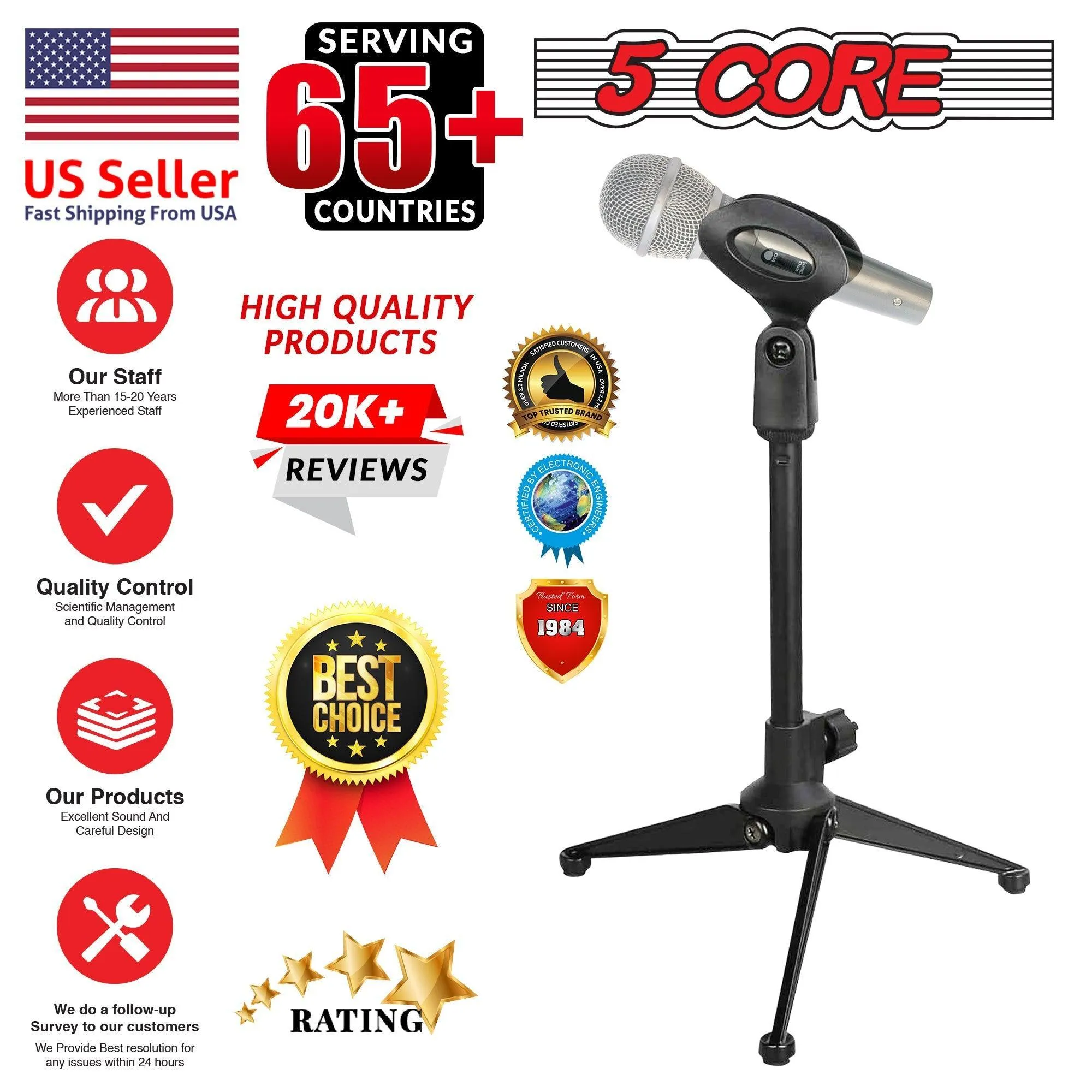 5 Core Universal Small Desktop Microphone Stand MS MINI TRI BLK 2PCS