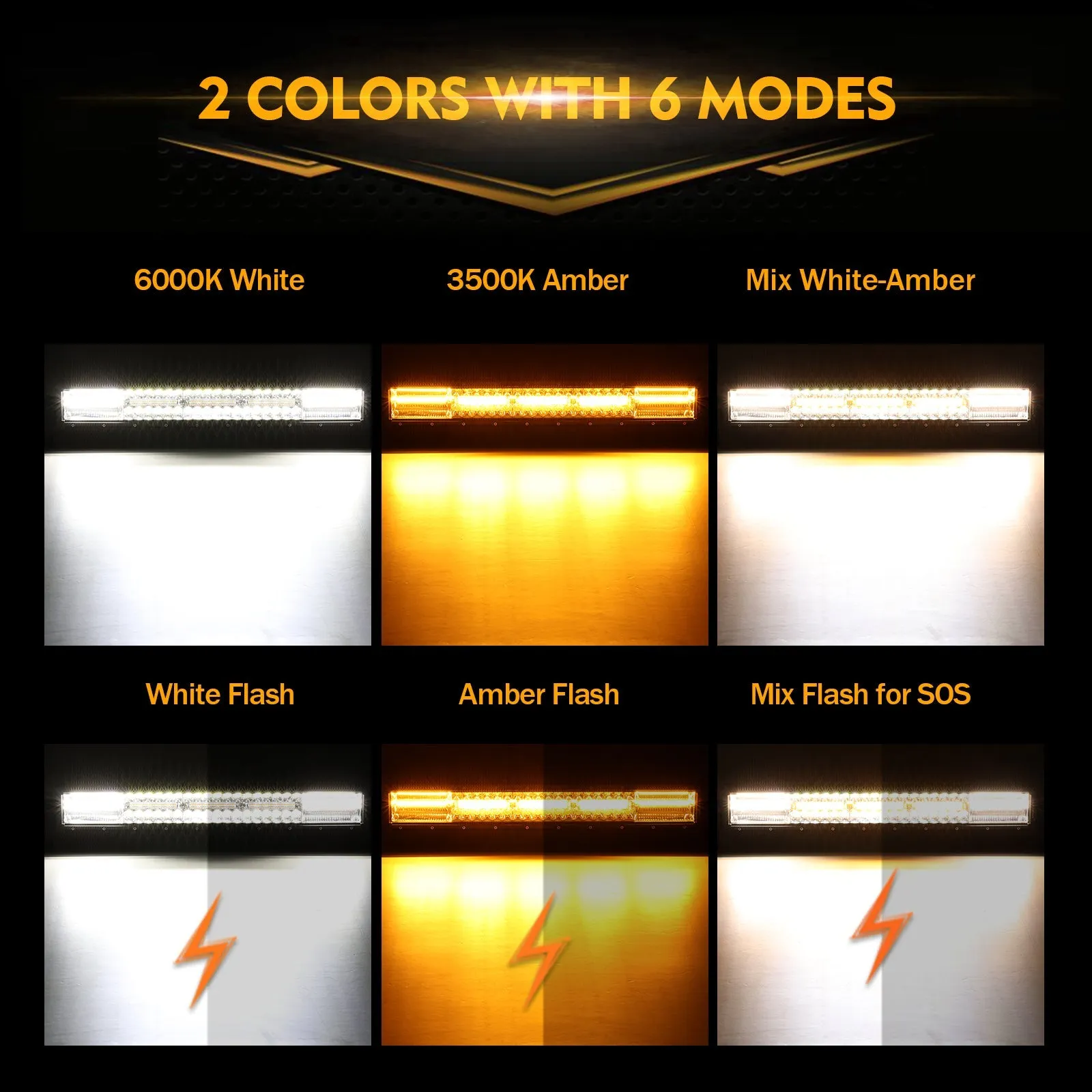 6 Modes Series 22 Inch/30 Inch/42 Inch/50 Inch White&Amber LED Light Bars