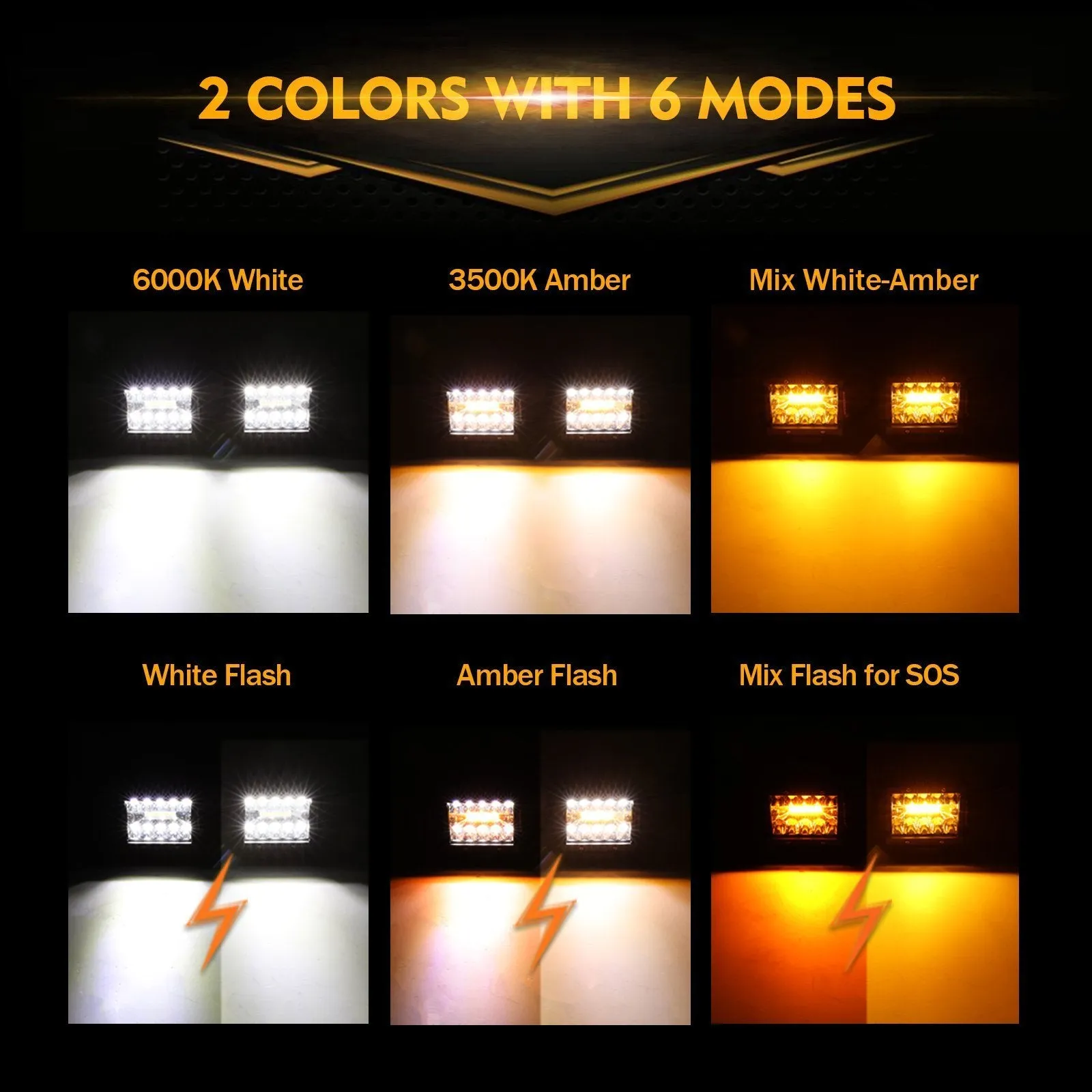 6 Modes Series 3 Inch/4Inch/7Inch/12Inch/20Inch White&Amber LED Light Bar