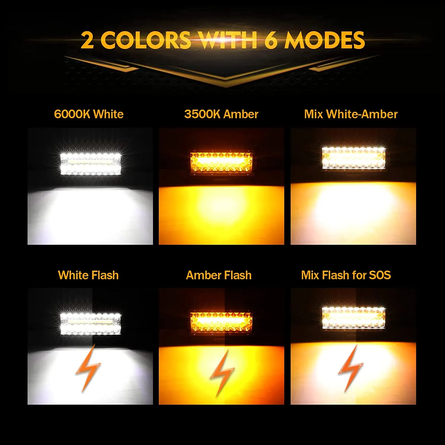 6 Modes Series 3 Inch/4Inch/7Inch/12Inch/20Inch White&Amber LED Light Bar