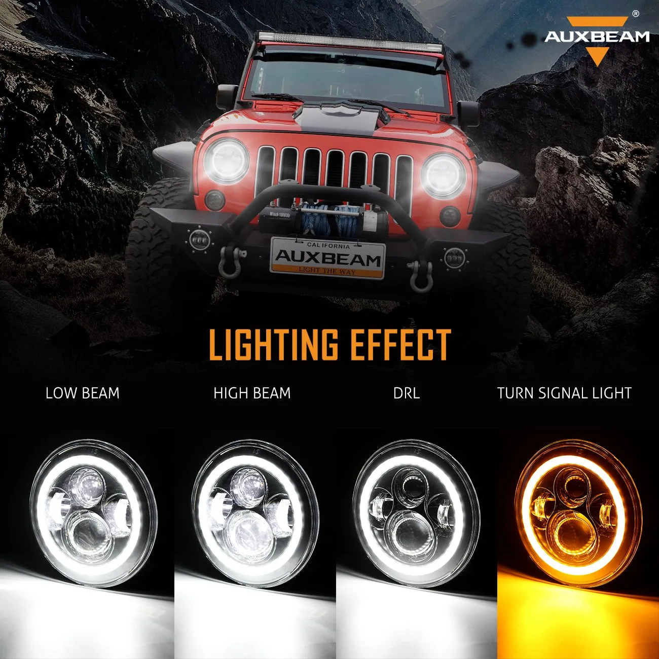 7" LED Halo Headlights   5D-PRO 52" Straight LED Light Bar   Windshield Mounting Brackets   18W Flood Beam Pod Lights Set for Jeep Wrangler TJ