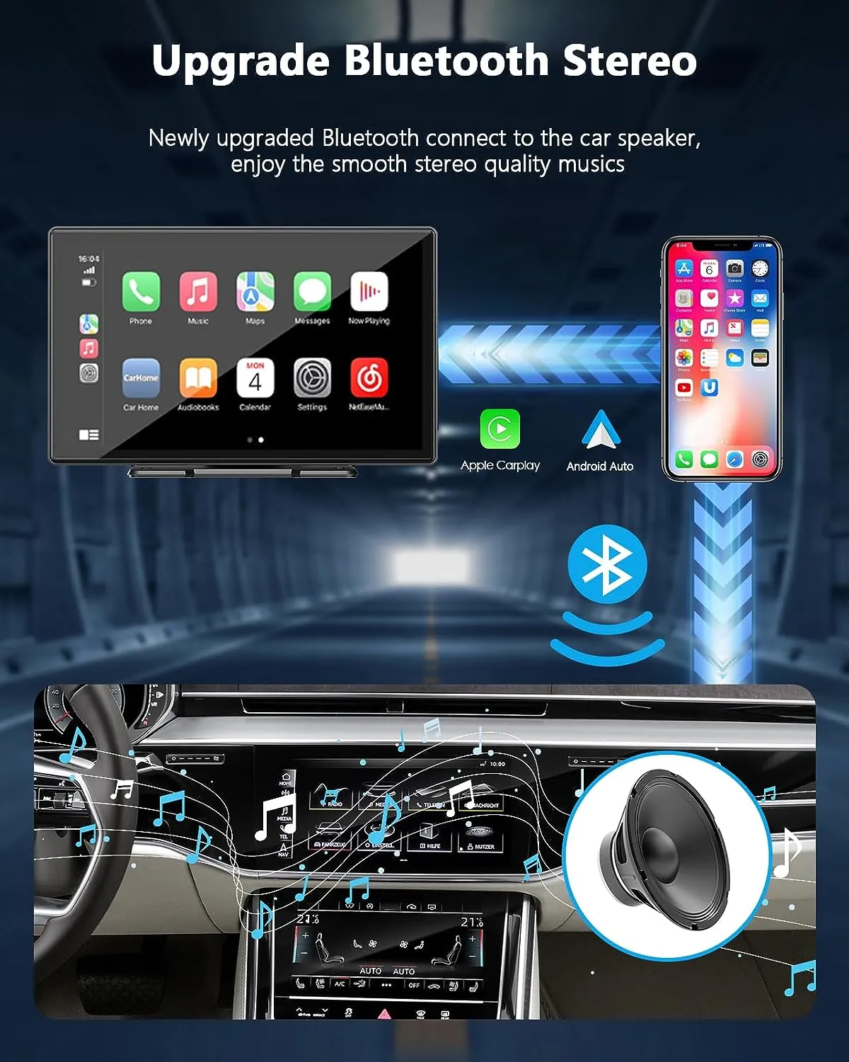 9''Car Stereo Wireless Apple Carplay & Android Auto with 2.5K Dash Cam & 1080P Backup Camera, Mirror Link and GPS