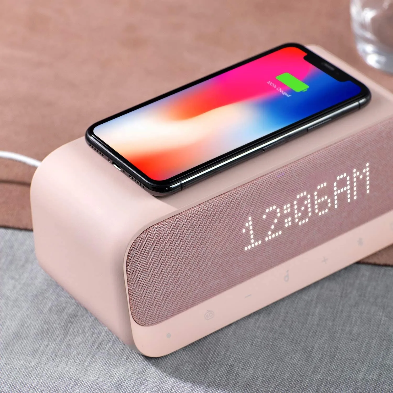 Anker Soundcore Wakey Bluetooth Speakers with Alarm Clock, Stereo Sound, FM Radio, White Noise, Qi Wireless Charger (Pink)