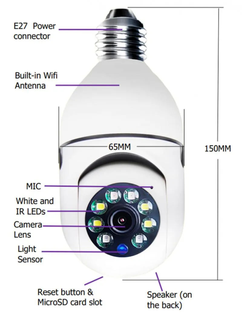 Aubess Surveillance E27 Lamp Wifi Camera Ptz Infrarood Nachtzicht Twee Manier Auto Tracking Voor Home Security Video