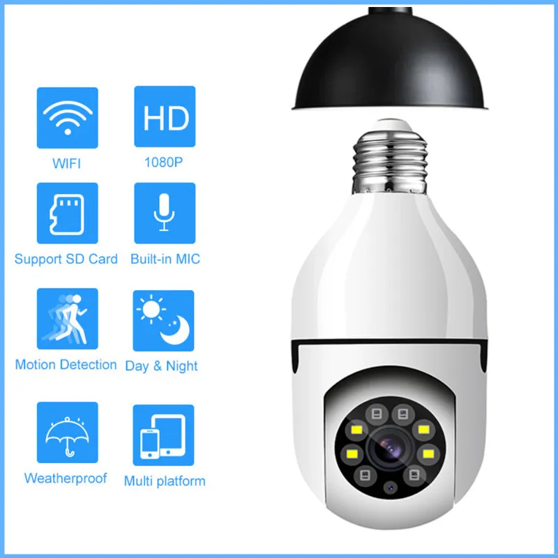 Aubess Surveillance E27 Lamp Wifi Camera Ptz Infrarood Nachtzicht Twee Manier Auto Tracking Voor Home Security Video