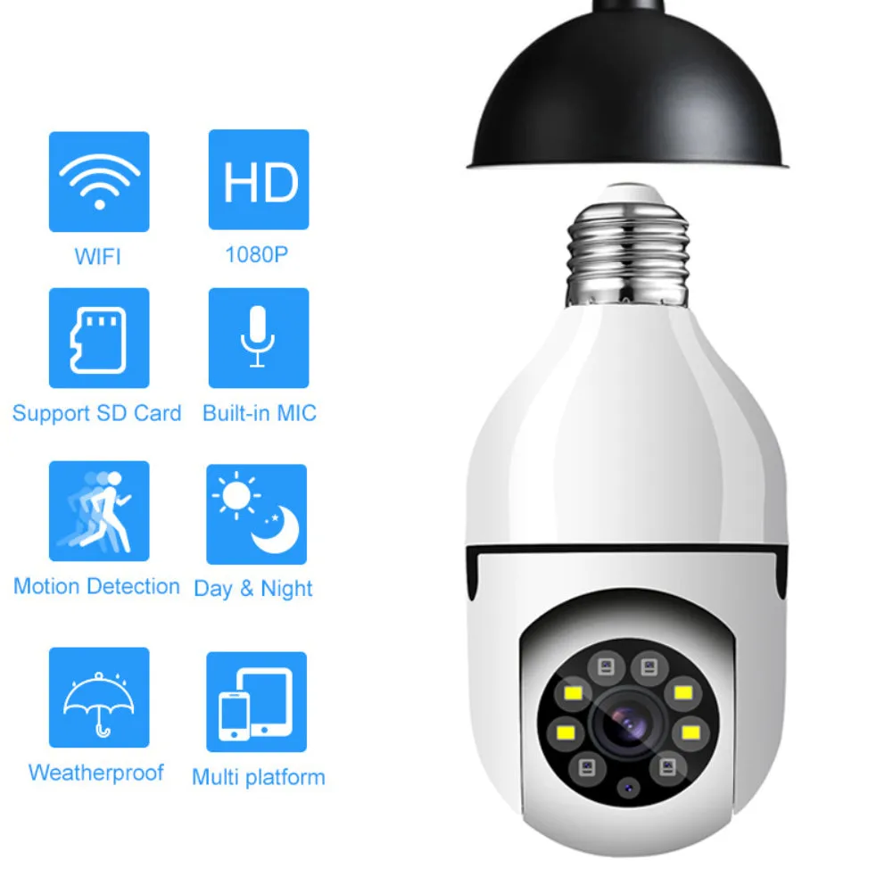 Aubess Surveillance E27 Lamp Wifi Camera Ptz Infrarood Nachtzicht Twee Manier Auto Tracking Voor Home Security Video