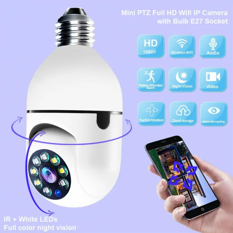 Aubess Surveillance E27 Lamp Wifi Camera Ptz Infrarood Nachtzicht Twee Manier Auto Tracking Voor Home Security Video