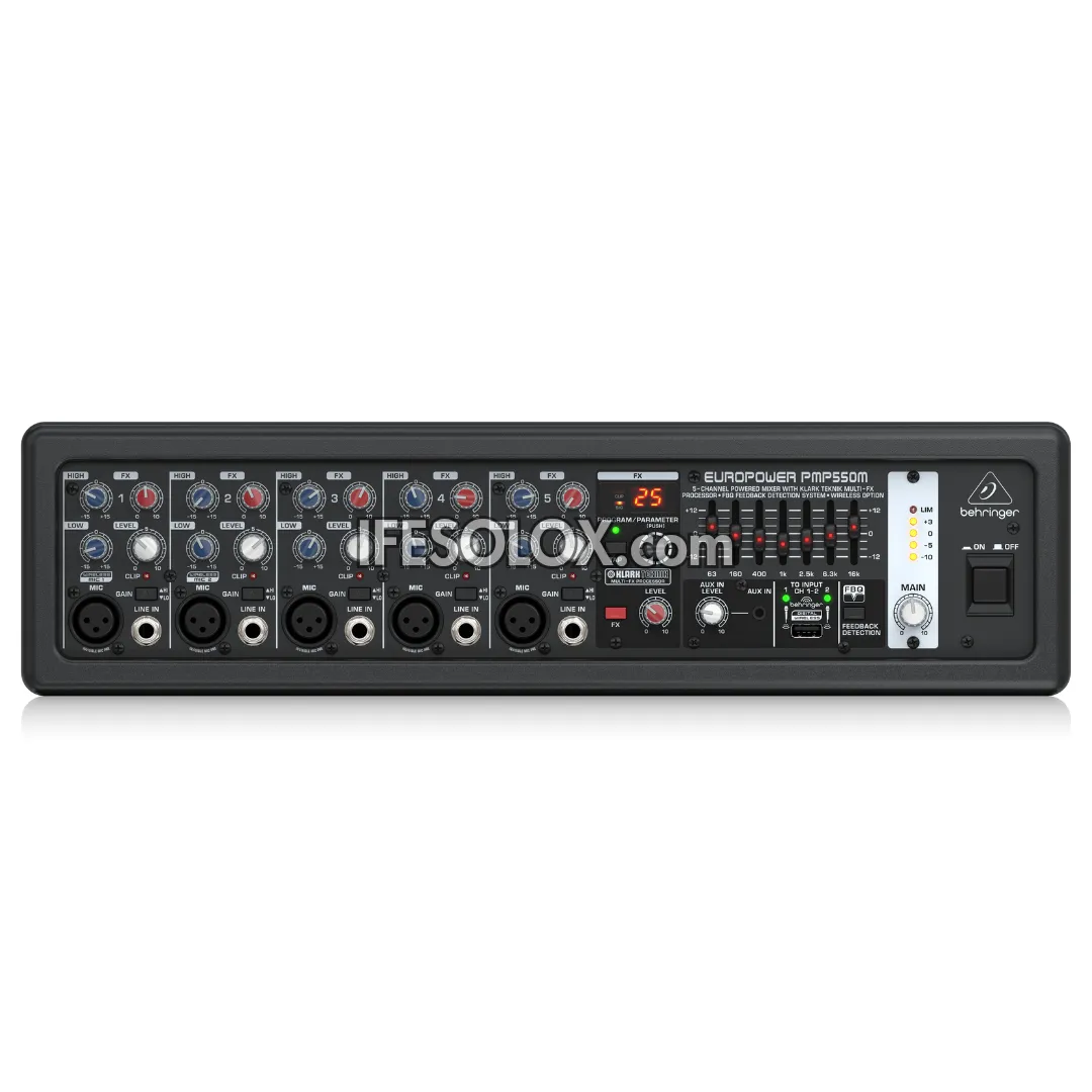 Behringer EUROPOWER PMP550M 5-Channel Powered Mixer with Klark Teknik Multi-FX Processor, Wireless Option - Brand New