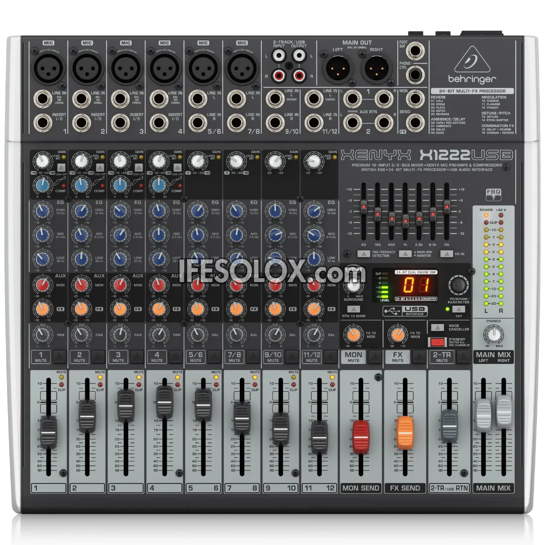 Brand New Behringer XENYX X1222USB 16-Input Mixer with XENYX Mic Preamps, Multi-FX Processors, and USB Audio Interface - Enhanced Performance