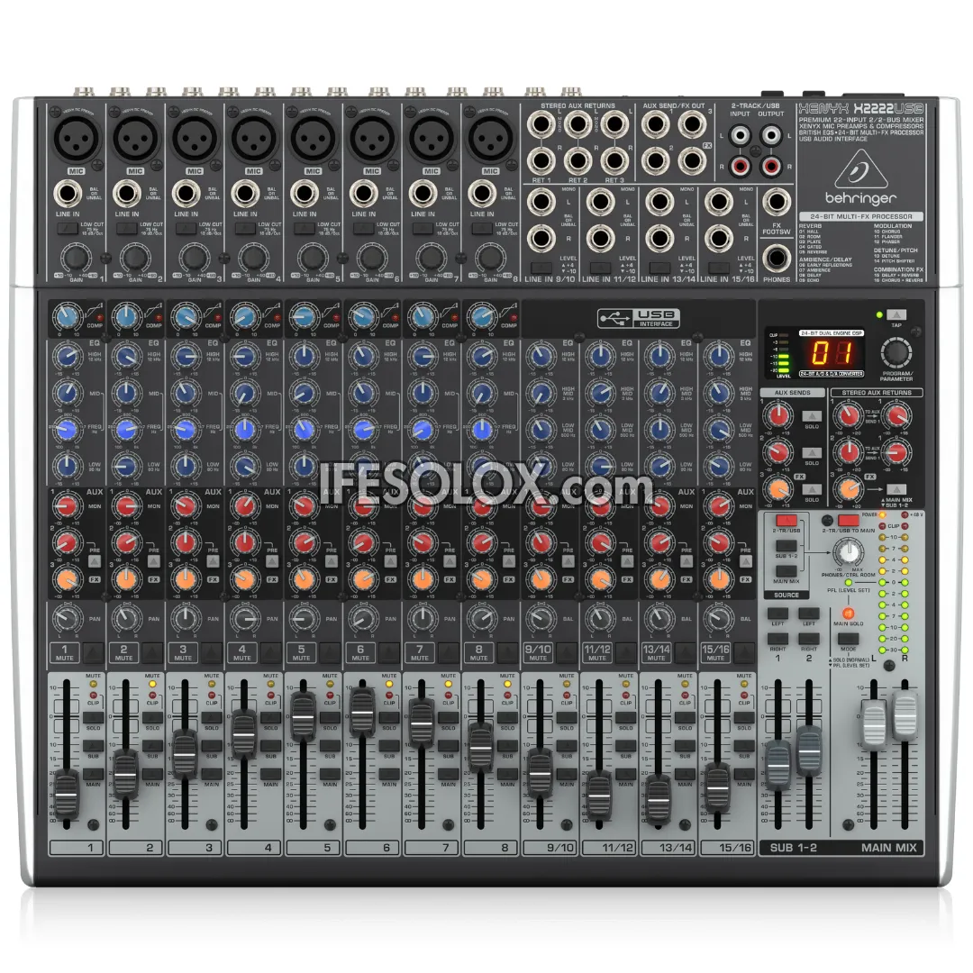 Behringer XENYX X2222USB 22-Input Mixer with XENYX Mic Preamps, Multi-FX Processors and USB Audio Interface - Brand New