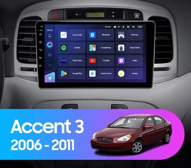 Car Dealz Elite 4G Data Model 10.2" Android 12.0 For Hyundai Accent 3 2006 - 2011 In Dash Plus OEM Fascia