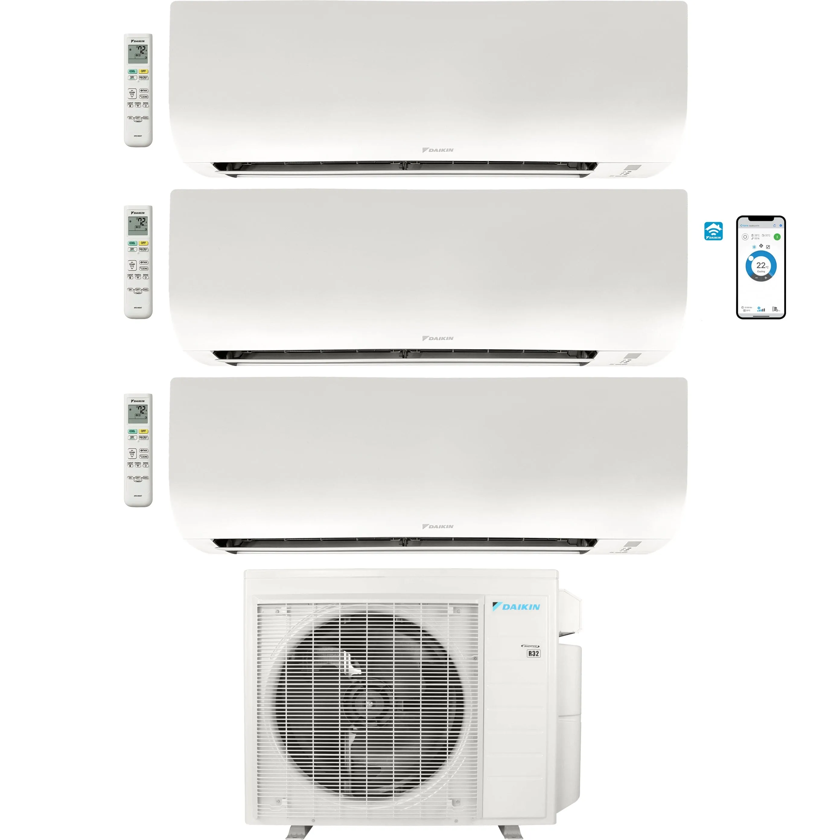 Daikin 3-Zone Wall Mounted Ductless Mini-Split 24,000 BTU Heat Pump Air Conditioner 9K   9K   18K- 21 SEER2 R32 Wi-Fi Enabled