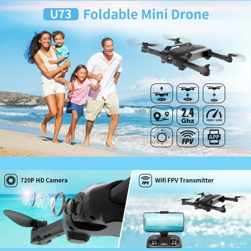 Foldable FPV Video Drone with 720P HD Camera & 2 Batteries