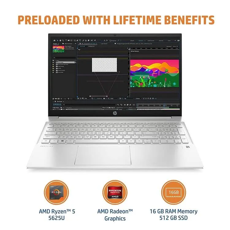 HP 15-EH2024AU [R5-5625U RYZEN/16GB DDR4/512GB SSD/NO DVD/WIN11 HOME MSO/15.6 INCH/INTEGRATED GRAPHICS/1 YEAR/SILVER]