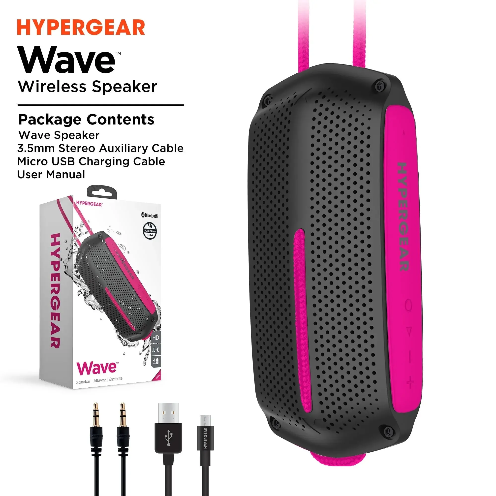 HyperGear Wave Water Resistant Wireless Speaker with Extended Battery -Water Resistant Speaker