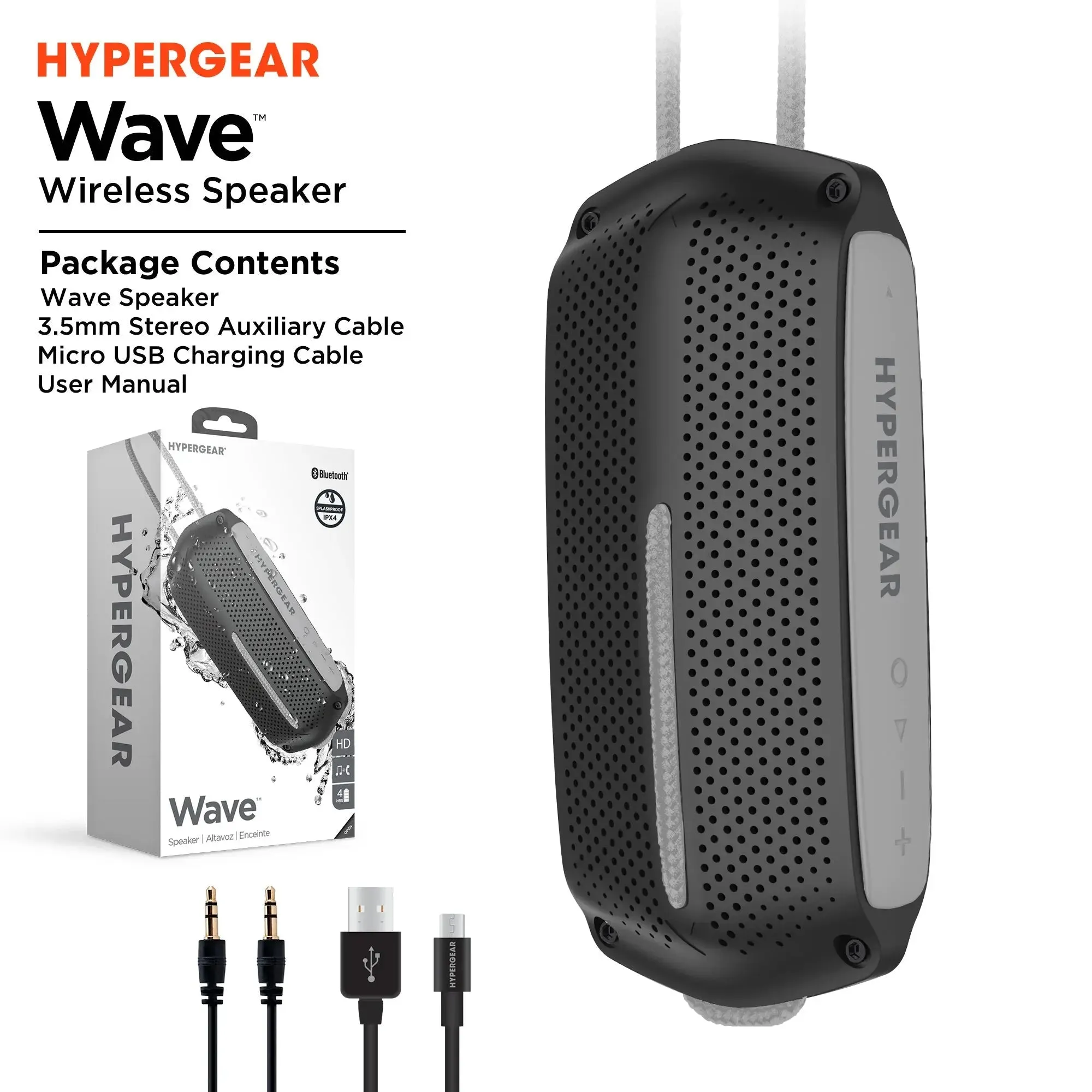 HyperGear Wave Water Resistant Wireless Speaker with Extended Battery -Water Resistant Speaker