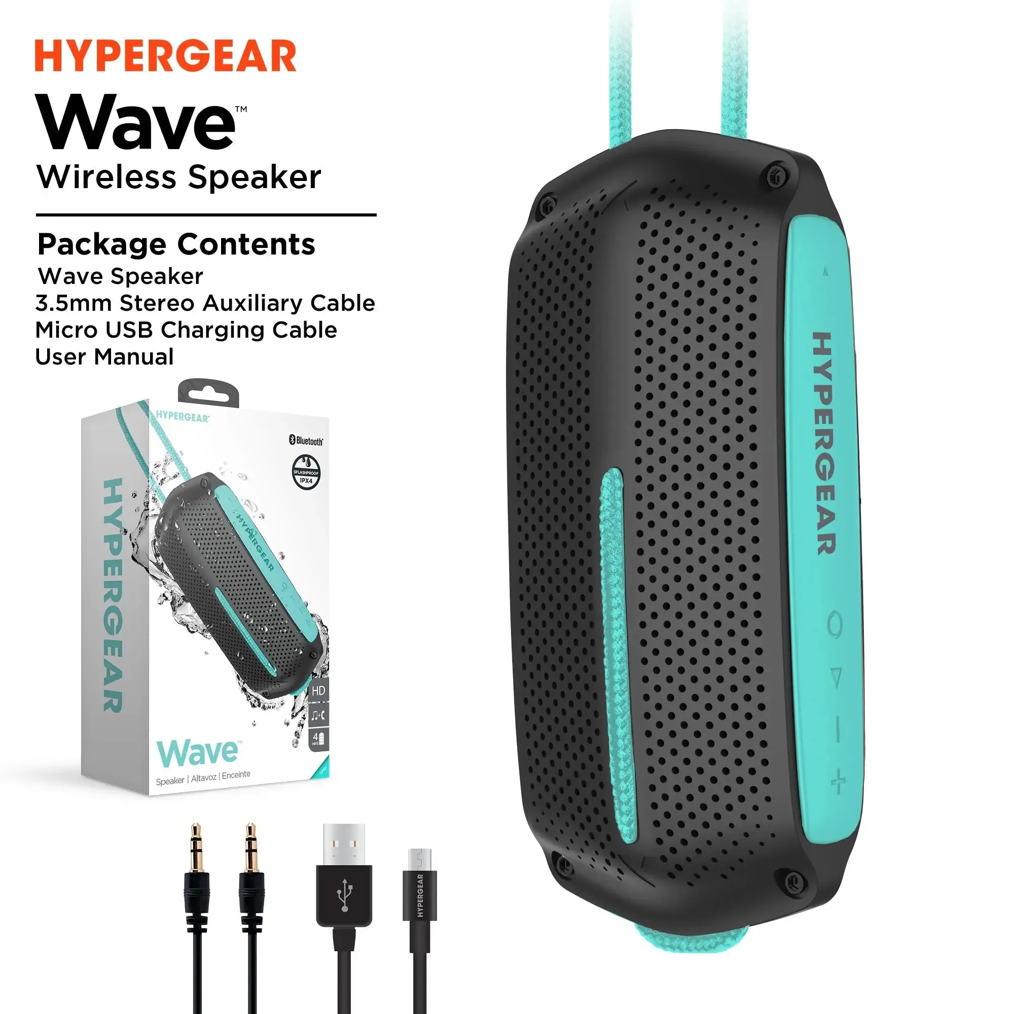 HyperGear Wave Water Resistant Wireless Speaker with Extended Battery -Water Resistant Speaker