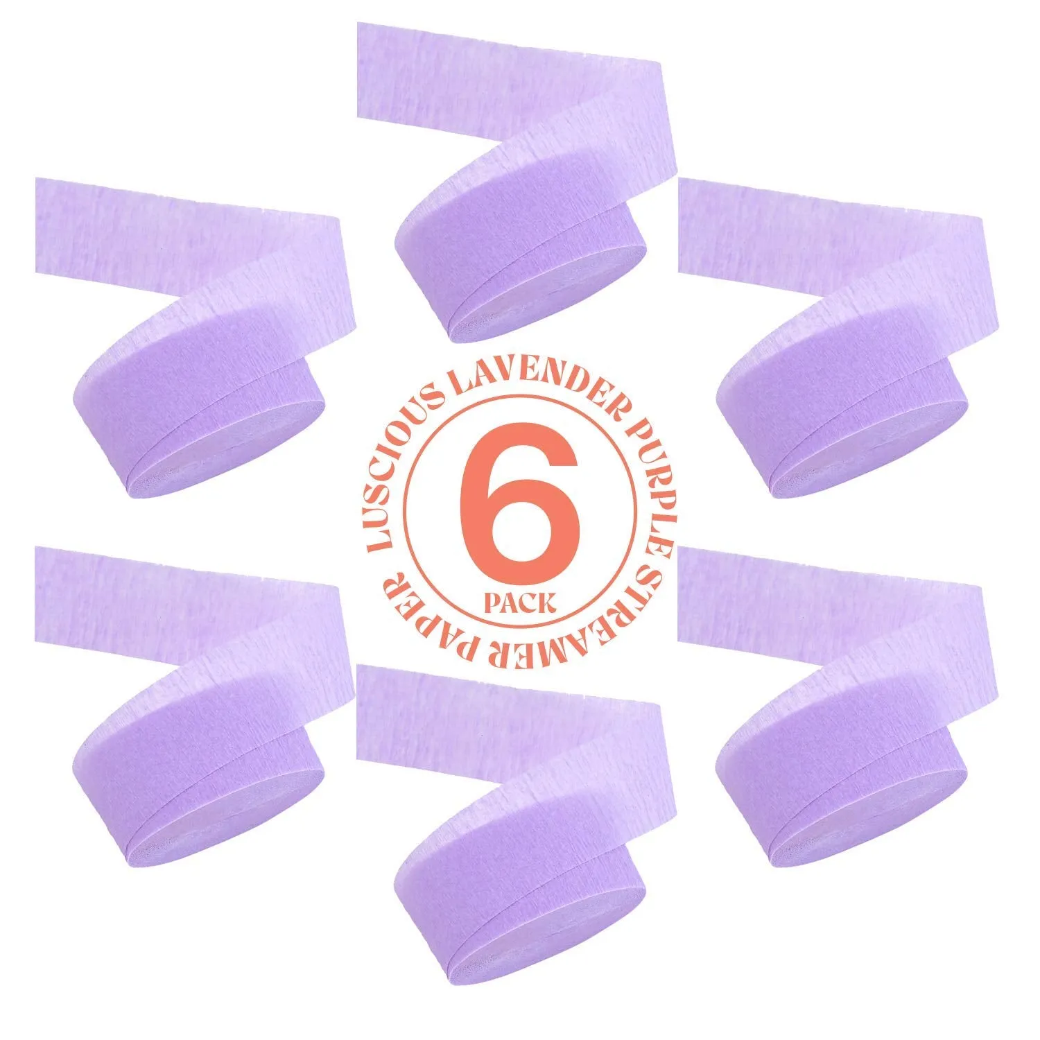 Kicko Purple Crepe Streamers - 6 Pack, 162 Feet x 1.75 Inches - for Kids, Party Favors