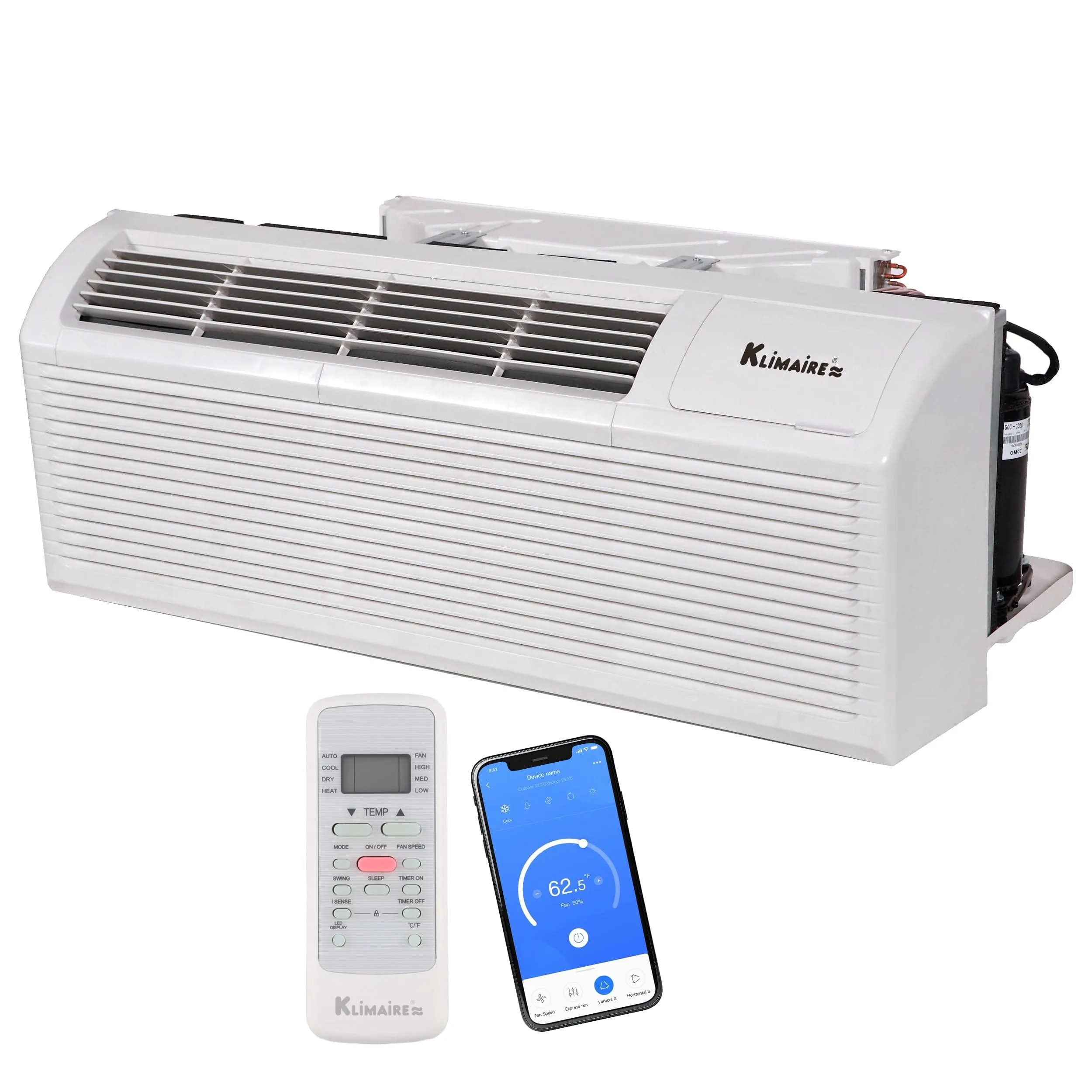 Klimaire PTAC 15,000 Btu Air Conditioner Heat Pump R-32 with 3.5kW Heater and Wi-Fi - 208-230V - 20A