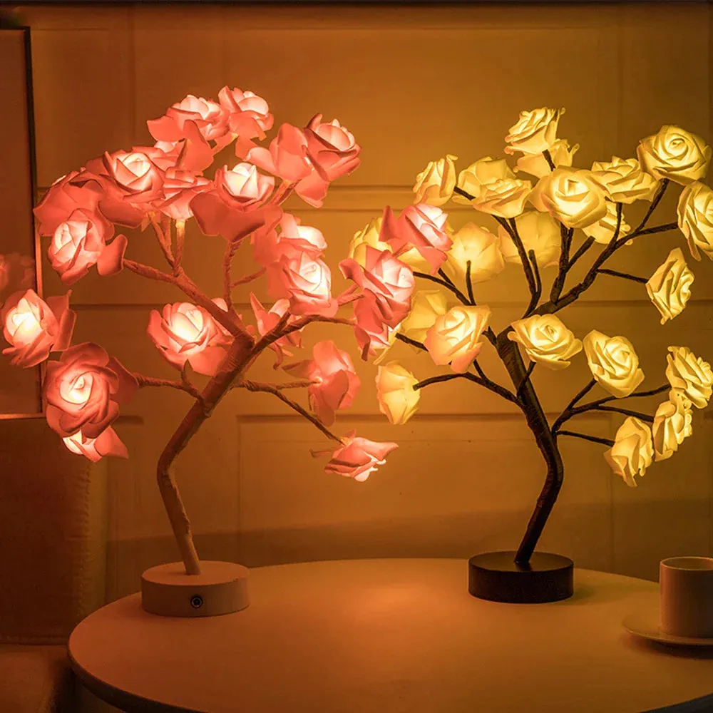 LED Table Lamp Lights Rose Flower Tree USB Night Lights Home Decoration Parties Xmas Christmas Wedding Bedroom Decor Rose Lamp