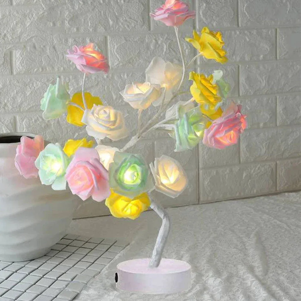 LED Table Lamp Lights Rose Flower Tree USB Night Lights Home Decoration Parties Xmas Christmas Wedding Bedroom Decor Rose Lamp