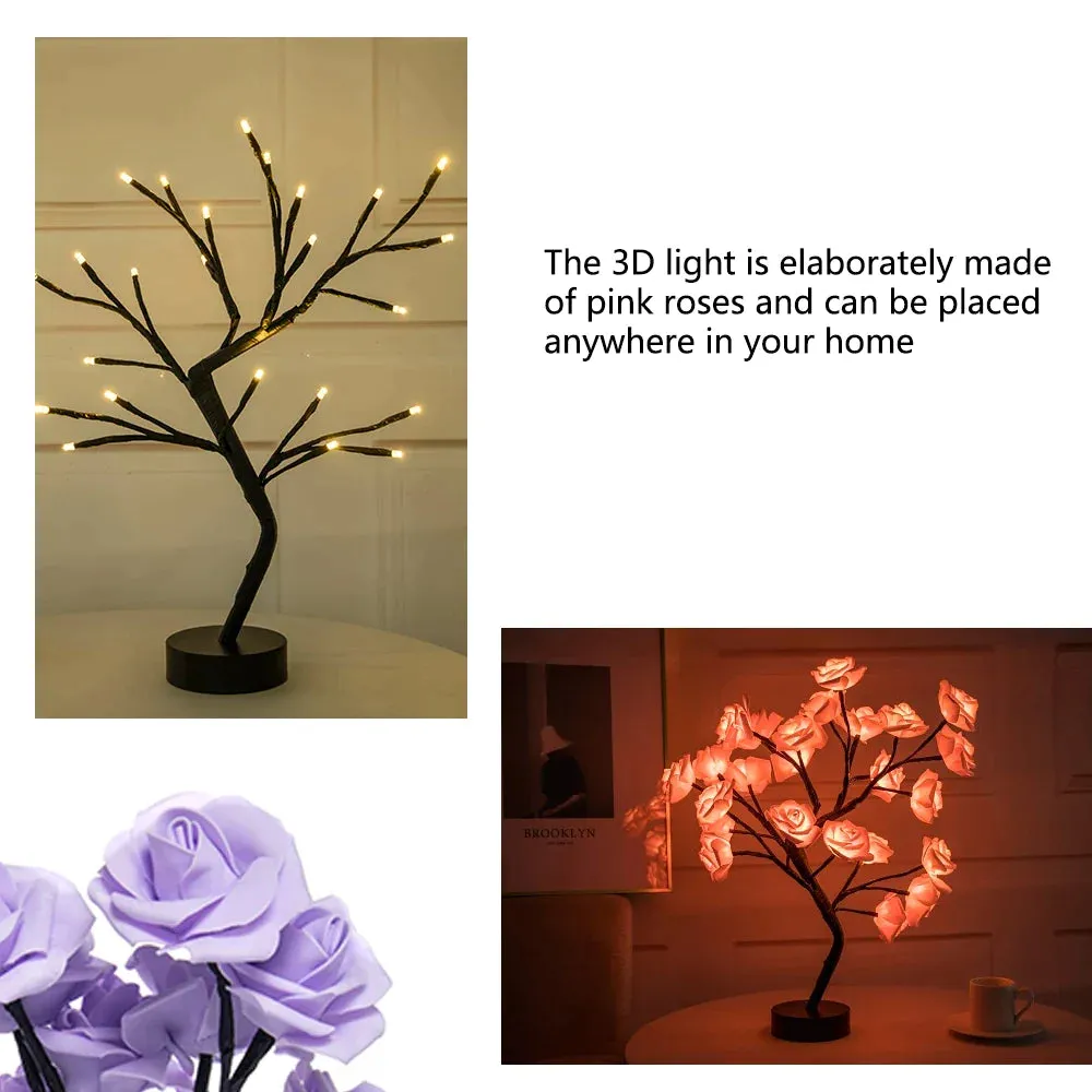 LED Table Lamp Lights Rose Flower Tree USB Night Lights Home Decoration Parties Xmas Christmas Wedding Bedroom Decor Rose Lamp