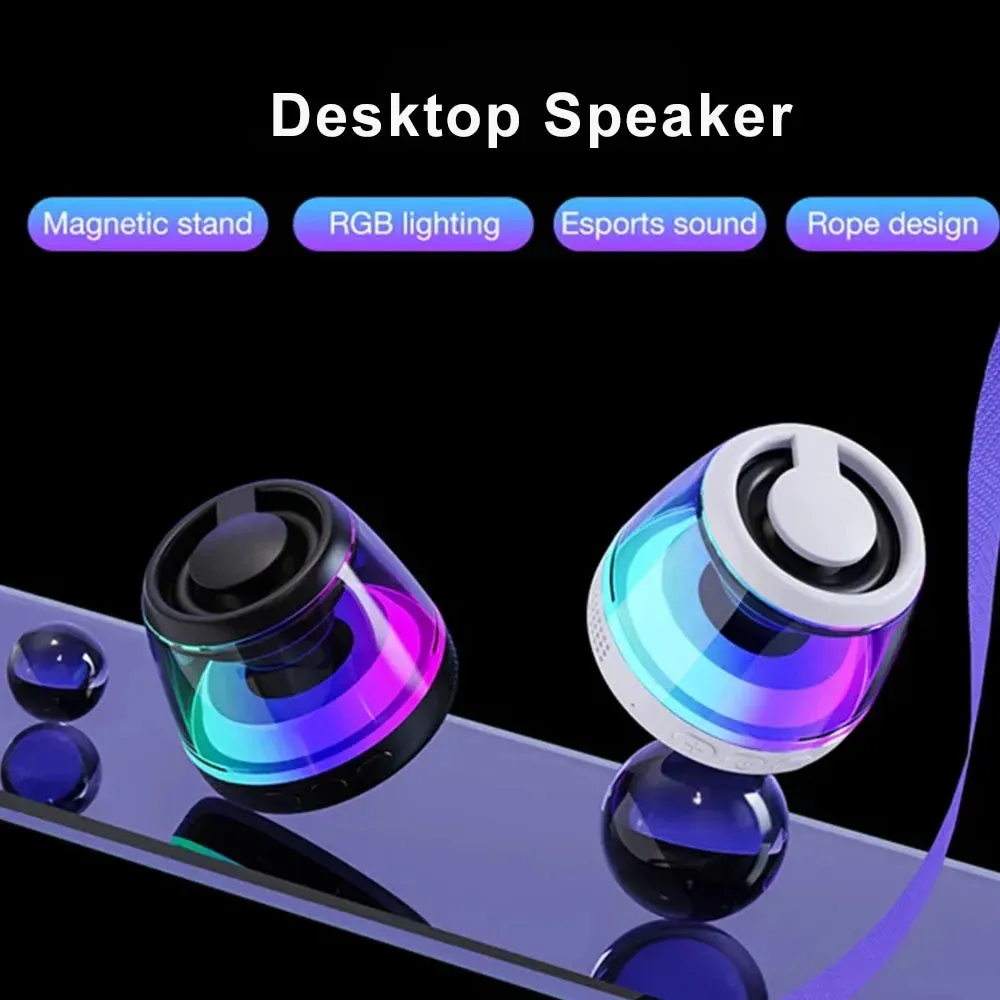 Mini Desktop Bluetooth Speaker RGB Cool Lighting Portable Magnetic Sound Box Phone Holder Office Family Wireless Compact Audio