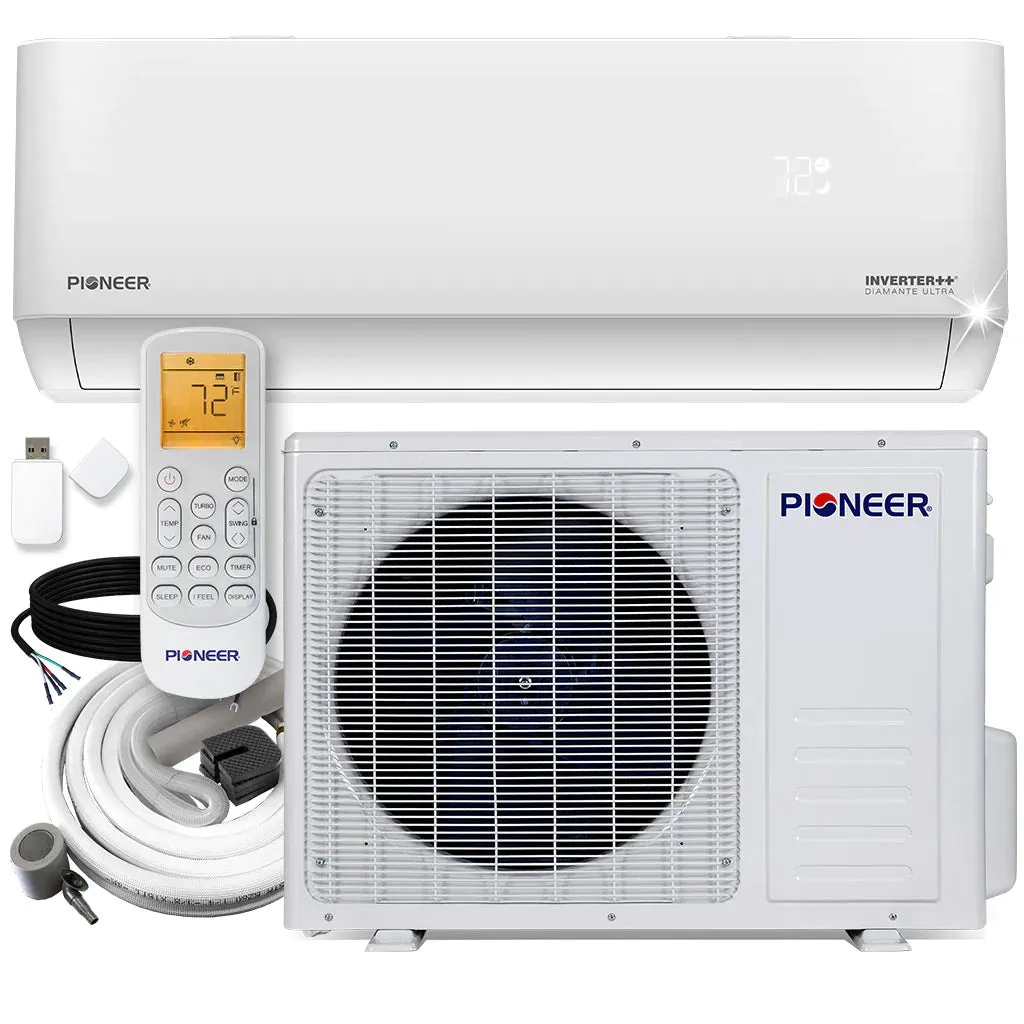 Pioneer® Diamante Ultra 12,000 BTU 22 SEER2 Ductless Mini-Split Inverter   Energy-Star Wi-Fi Air Conditioner Heat Pump Full Set 115V with 16 Ft. Kit