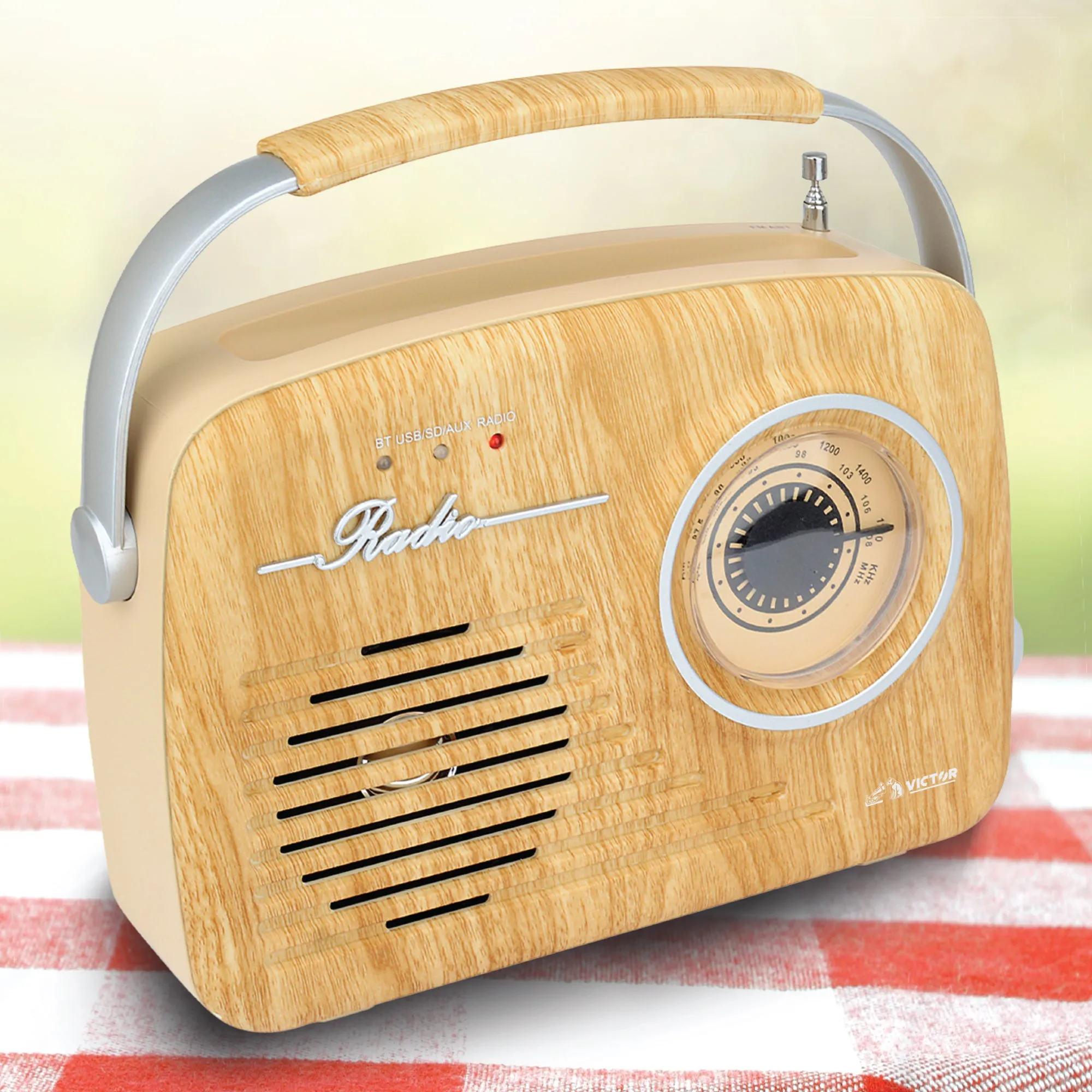 Portable Retro Radio with Built-in Rechargeable Battery