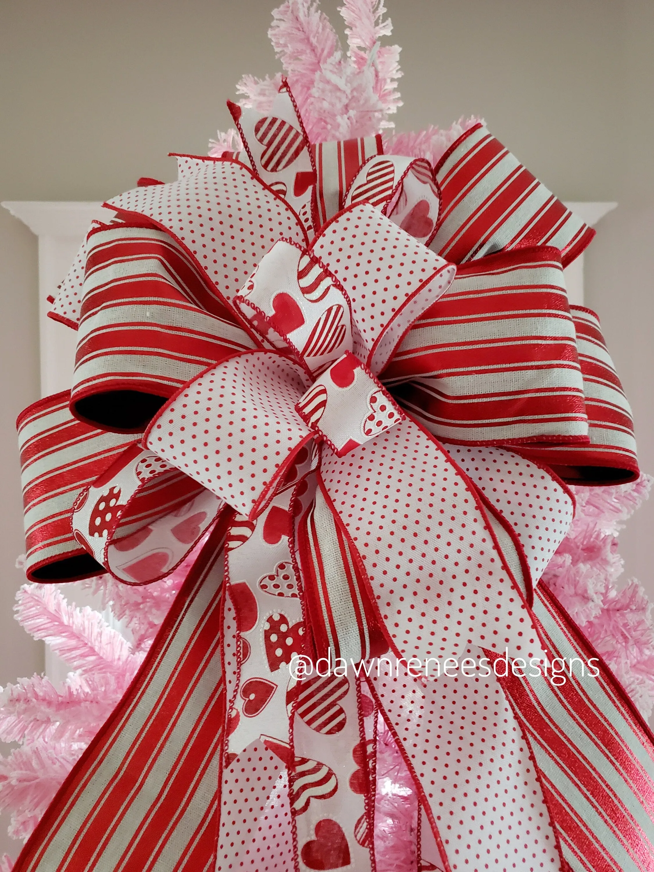 Red White Valentines Tree Bow with Long Streamers