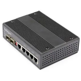 StarTech.com Industrial 6 Port Gigabit Ethernet Switch w/4 PoE RJ45  2 SFP Slots 30W 802.3at PoE  12-48VDC 10/100/1000 Mbps -40C to 75C