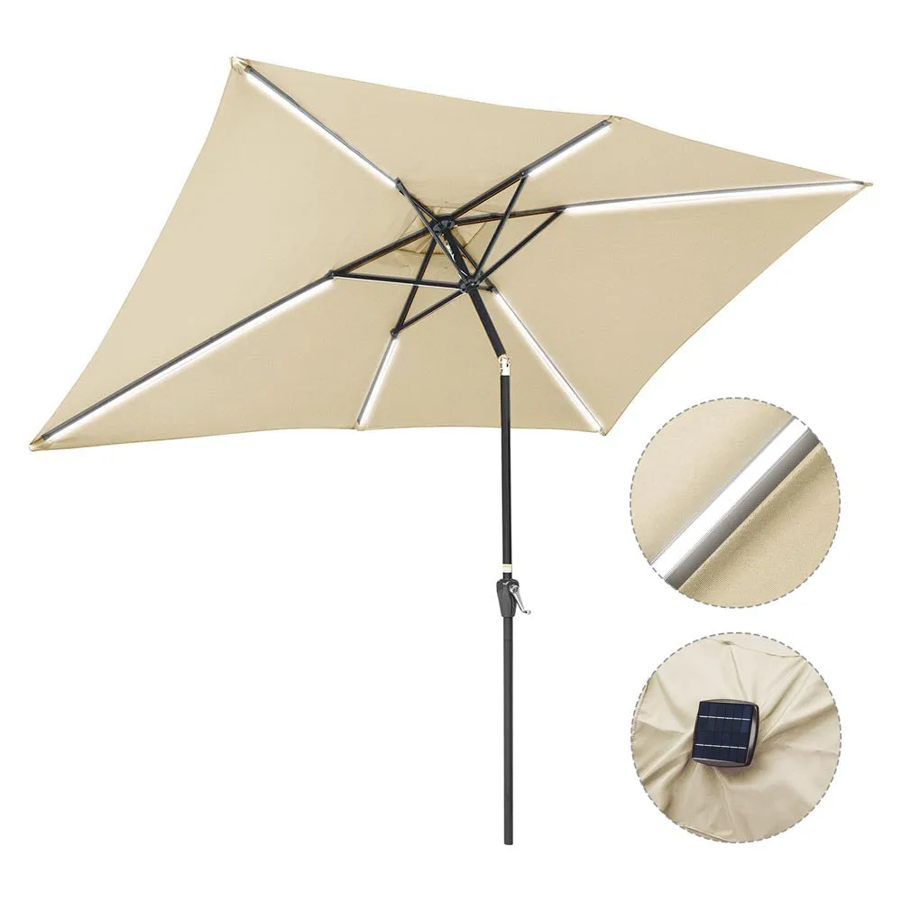 TheLAShop Rectangular Patio Umbrella Tilt Umbrella w/ Lights 10x6.5 ft 6-Rib