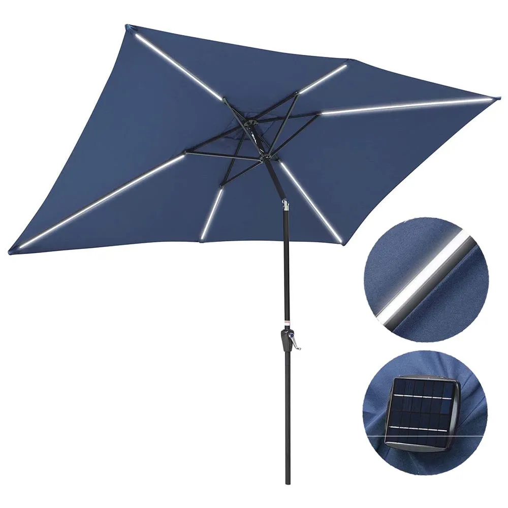 TheLAShop Rectangular Patio Umbrella Tilt Umbrella w/ Lights 10x6.5 ft 6-Rib