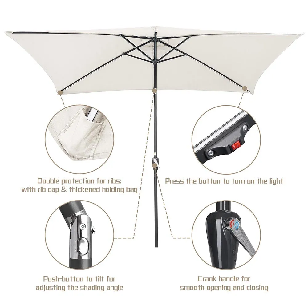 TheLAShop Rectangular Patio Umbrella Tilt Umbrella w/ Lights 10x6.5 ft 6-Rib