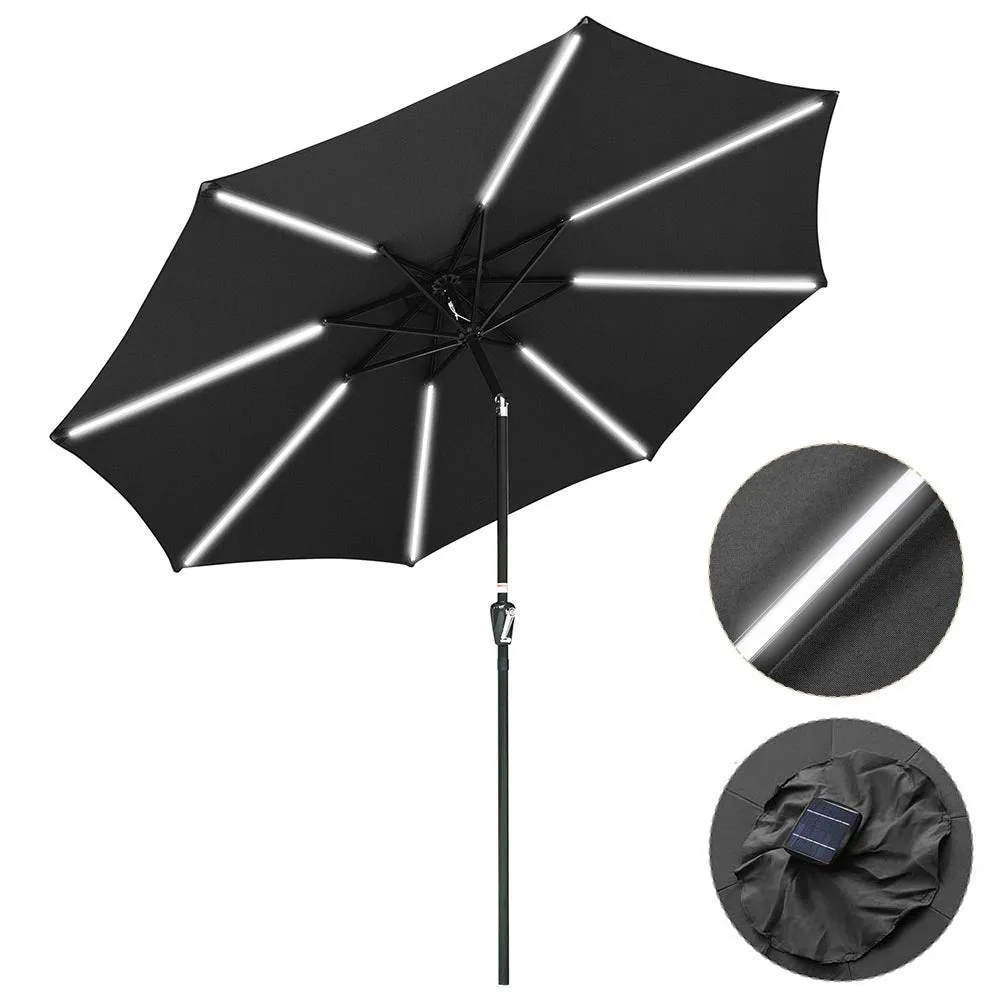 TheLAShop Solar Outdoor Umbrella with Lights Tilting Umbrella 10ft 8-Rib