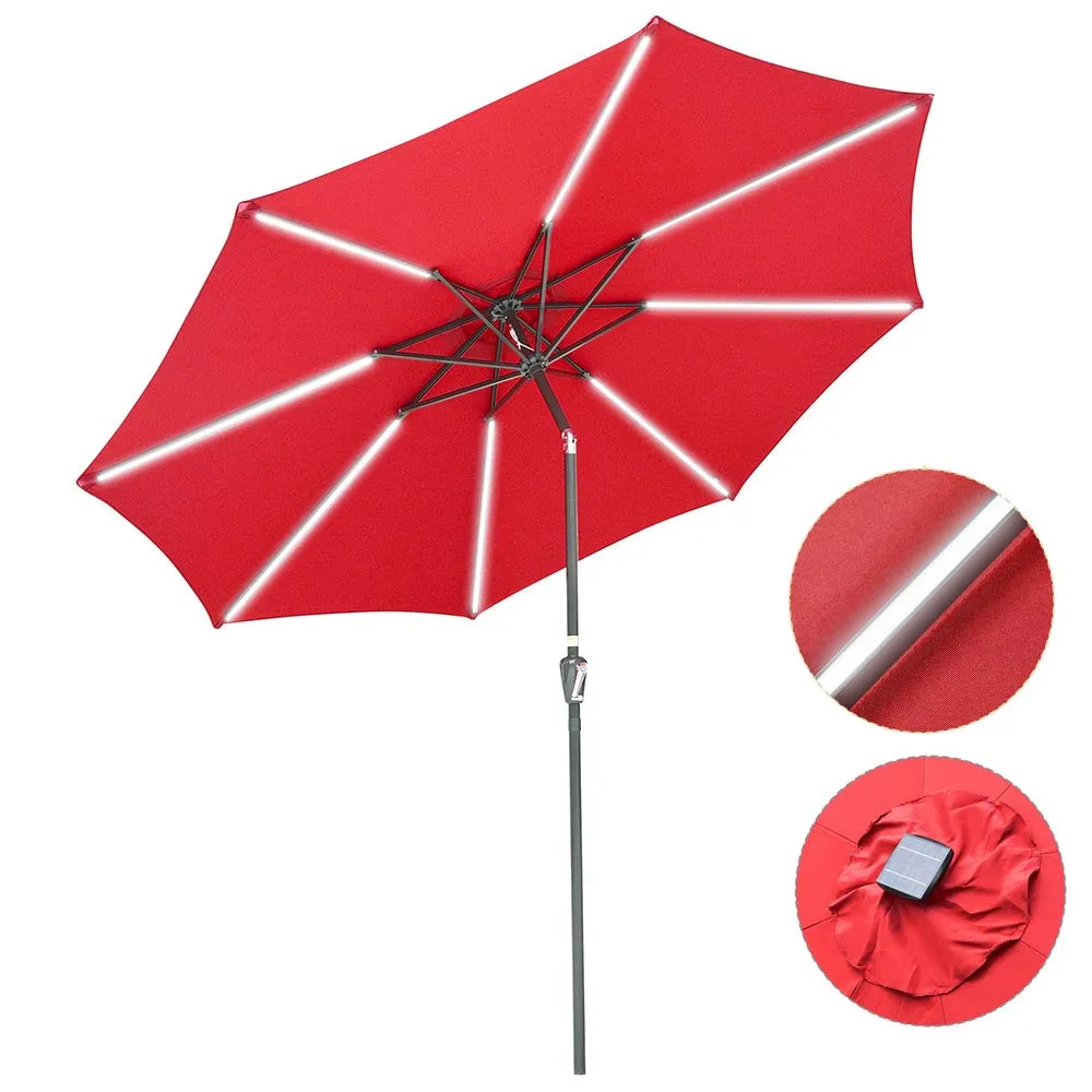 TheLAShop Solar Outdoor Umbrella with Lights Tilting Umbrella 10ft 8-Rib