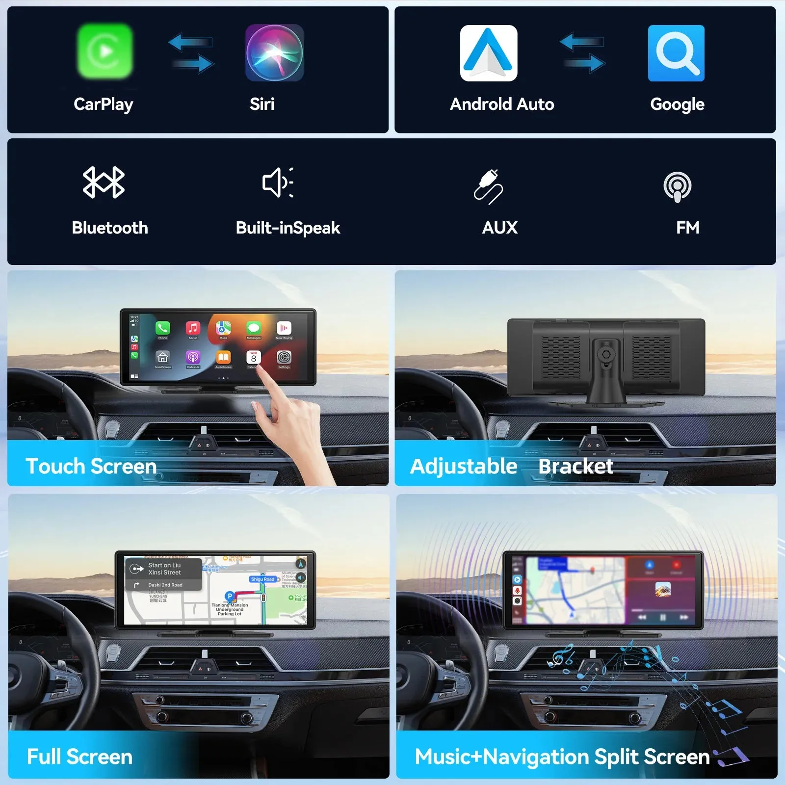 Universal Portable Carplay for Car Screen, Wireless Carplay Screen Wireless Car Stereo with Carplay Android Auto, Car Touchscree