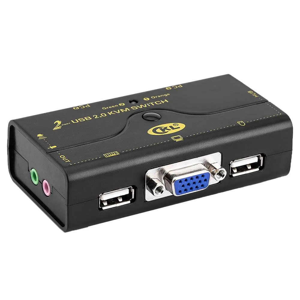 VGA KVM Switch 2 Port   Cable Kits   USB 2.0 HUB Support Audio Microphone 2048 * 1536 450MHz，2 Computers Sharing PC Monitor Keyboard Mouse Printer Scanner U Disk CKL-21UA