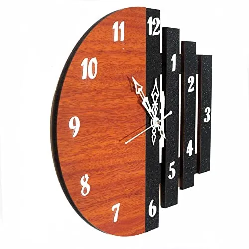 Zawood 12-inch Office Clock Wall Clock Perfect Wooden Round Shape Home Décor Office Classroom Bedroom Living Room (Brown) - MDCRFT_001