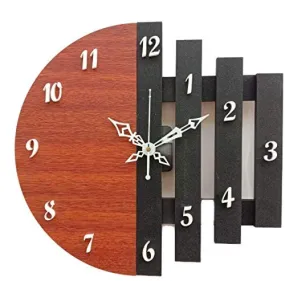 Zawood 12-inch Office Clock Wall Clock Perfect Wooden Round Shape Home Décor Office Classroom Bedroom Living Room (Brown) - MDCRFT_001