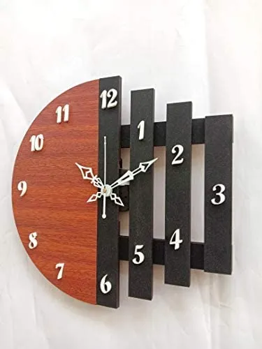 Zawood 12-inch Office Clock Wall Clock Perfect Wooden Round Shape Home Décor Office Classroom Bedroom Living Room (Brown) - MDCRFT_001